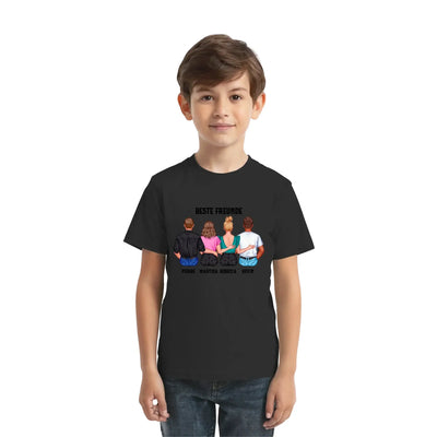 Schwarzes kurzarmshirt mit buntem mix paar designer grafik vier freunde beste freunde text und namen personalisiert