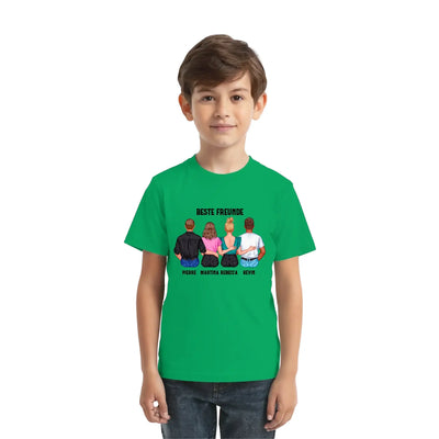 Hellgrünes bio baumwoll t shirt mit buntem grafikdruck von 4 freunden namens beste freunde aus mix paar designer kollektion