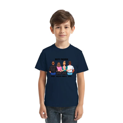 Navyblaues kurzarmshirt mit buntem graphic von vier freunden beste freunde und namen personalisierte figur mix paar designer