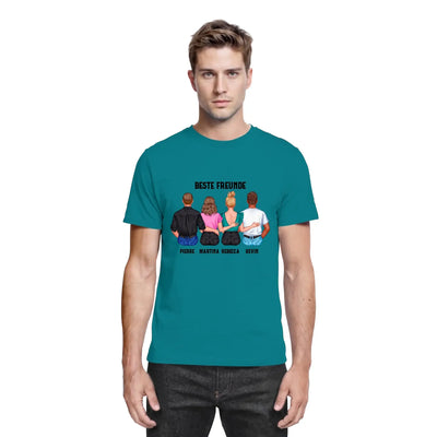Tealfarbenes baumwollshirt mit personalisiertem mix paar designer grafik von vier freunden und beste freunde text