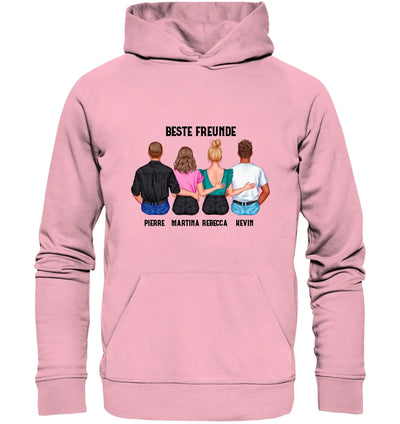 Pink hoodie mit personalisiertem graphic von vier freunden beste freunde text und namen darunter