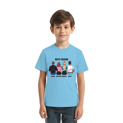 Hellblaues kurzarmshirt mit personalisierten quardesign figuren und dem text beste freunde aus der statement-collection