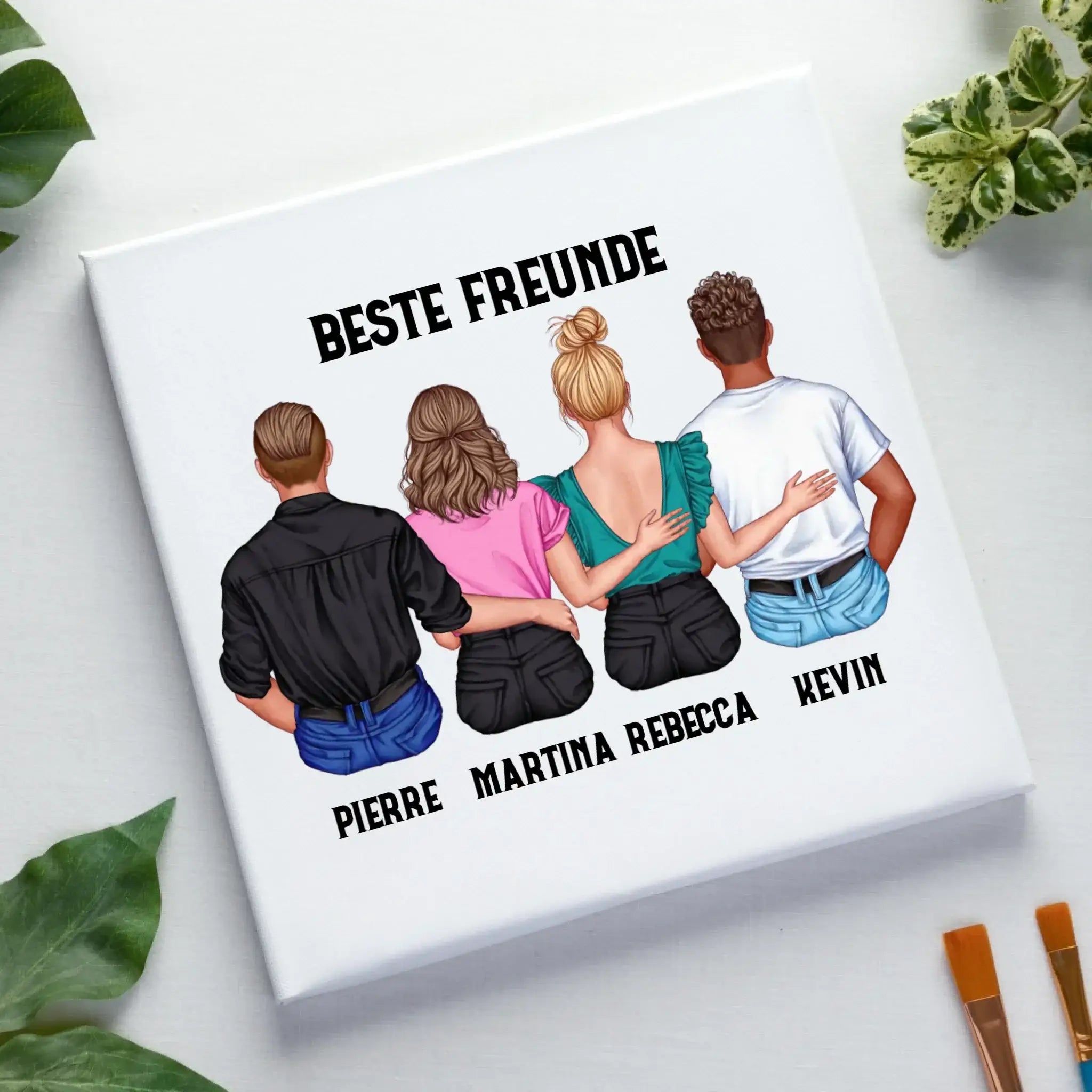 MIX: Paare & Freunde Designer (2-4 personalisierbare Figuren) - Leinwand auf Holzkeilrahmen / Standard / 20cm-x-20xm