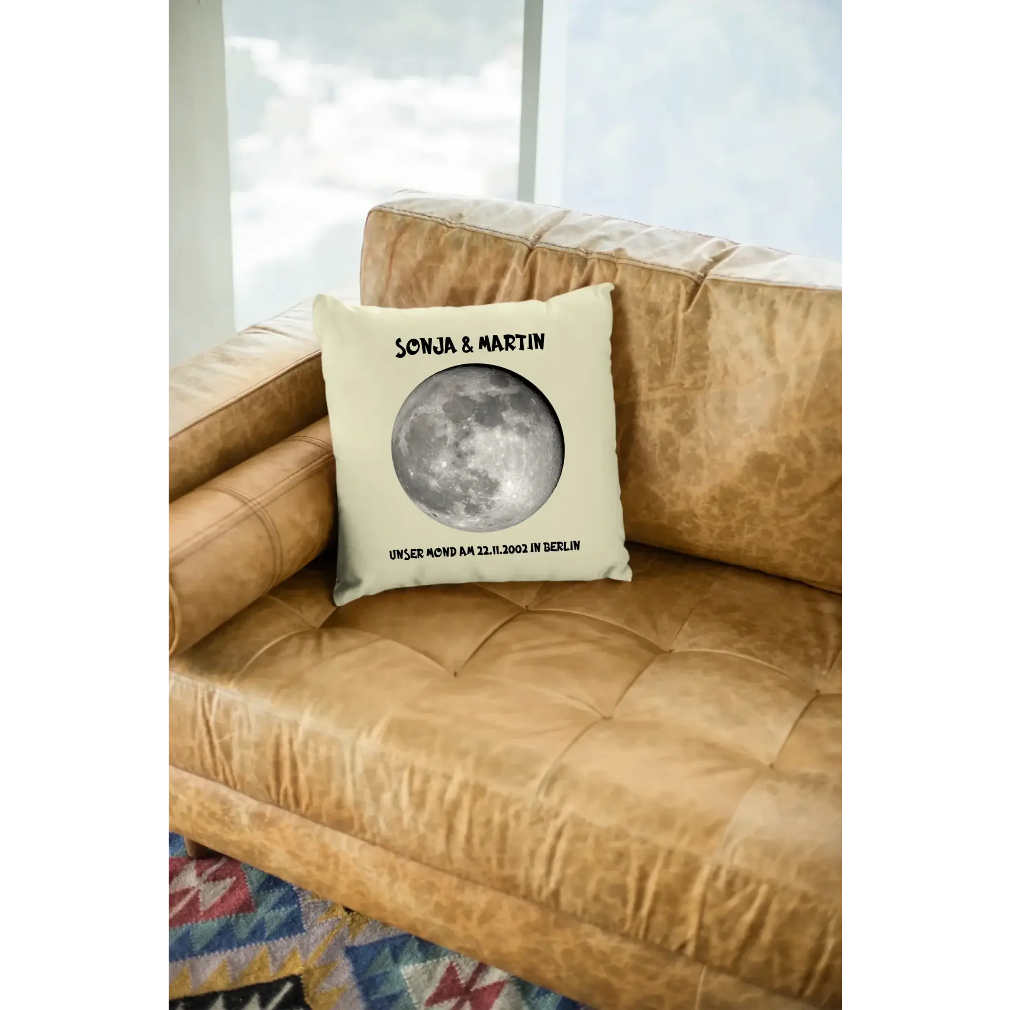 MOMONDPHASE Blau/Silber/Gold mit Wunschtext • Kissen 40x40 cm • personalisiert