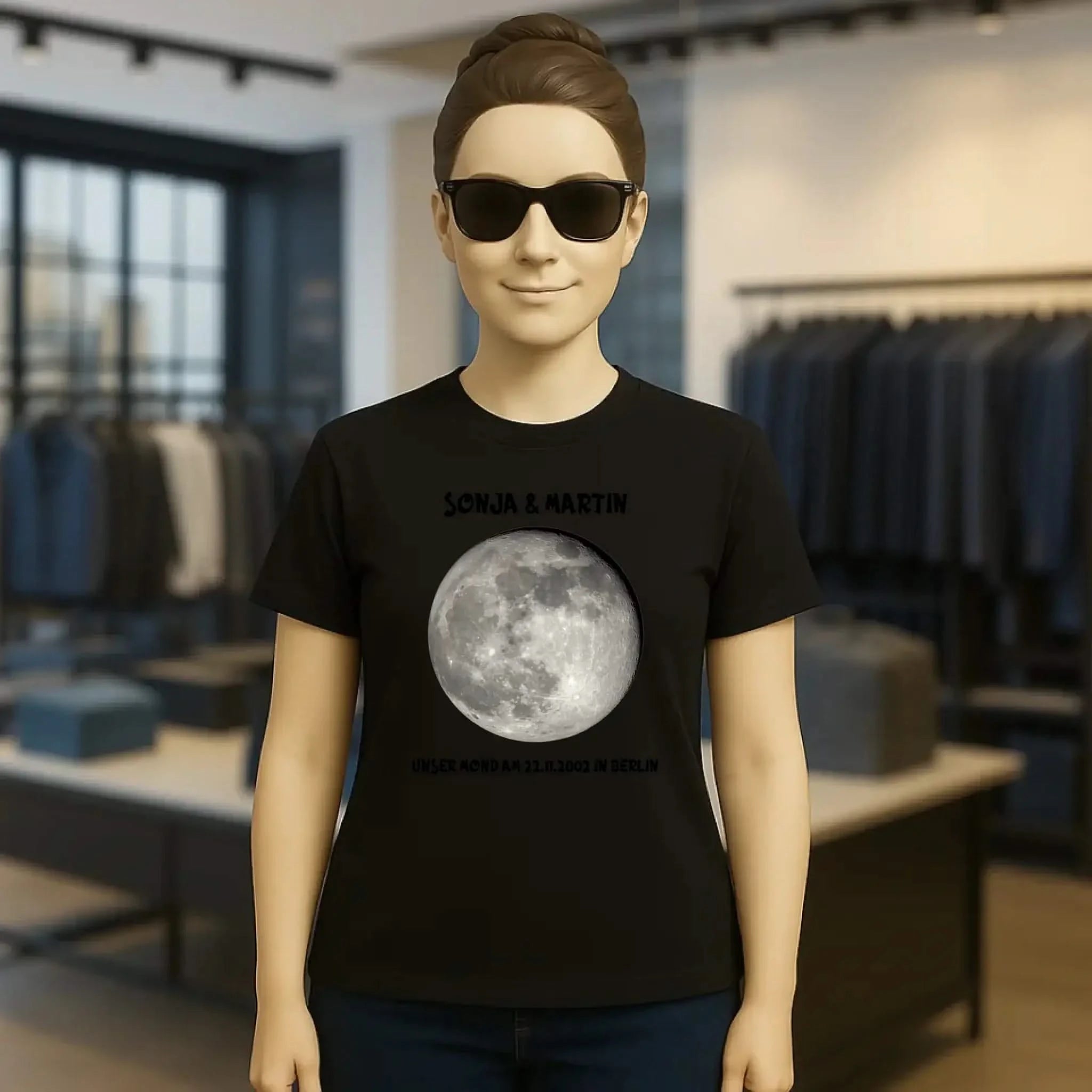 MONDPHASE Blau/Silber/Gold mit Wunschtext • Damen T-Shirt • Bio • personalisiert