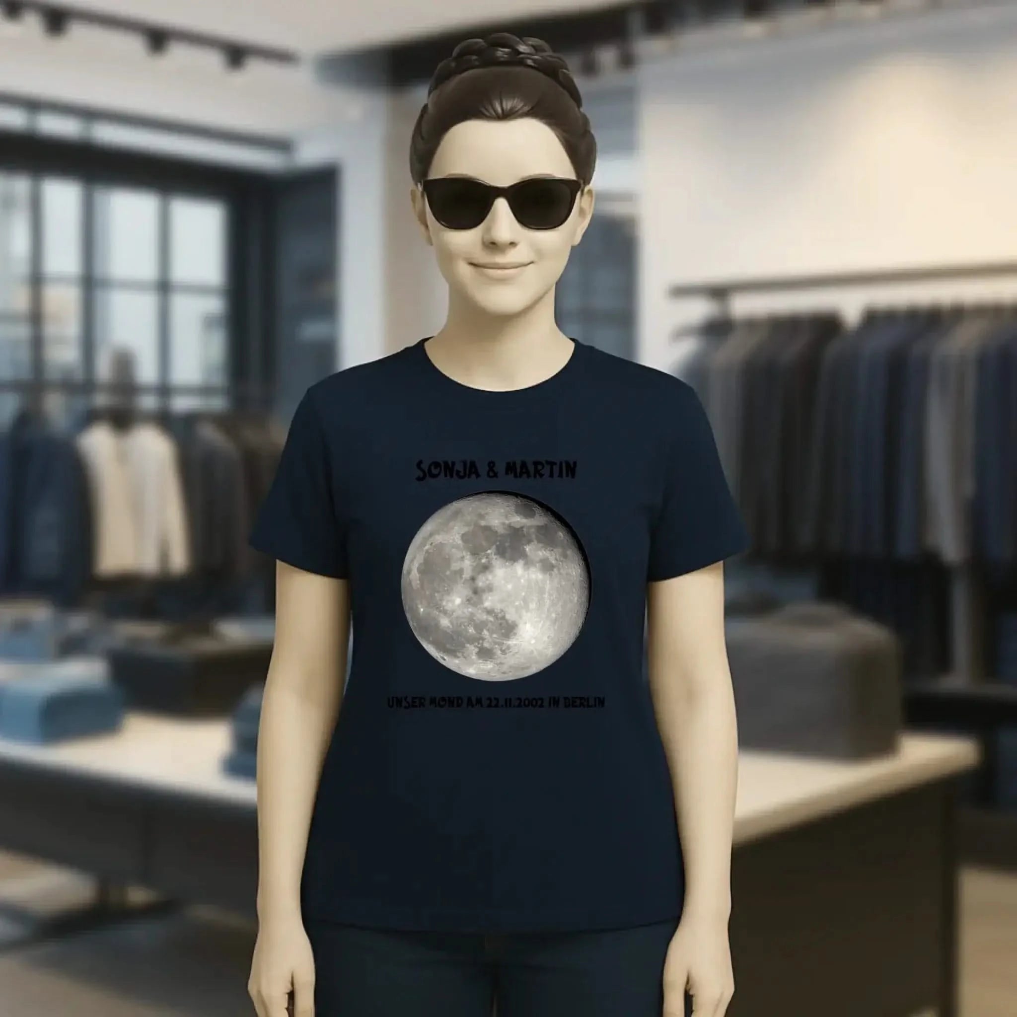 MONDPHASE Blau/Silber/Gold mit Wunschtext • Damen T-Shirt • Bio • personalisiert