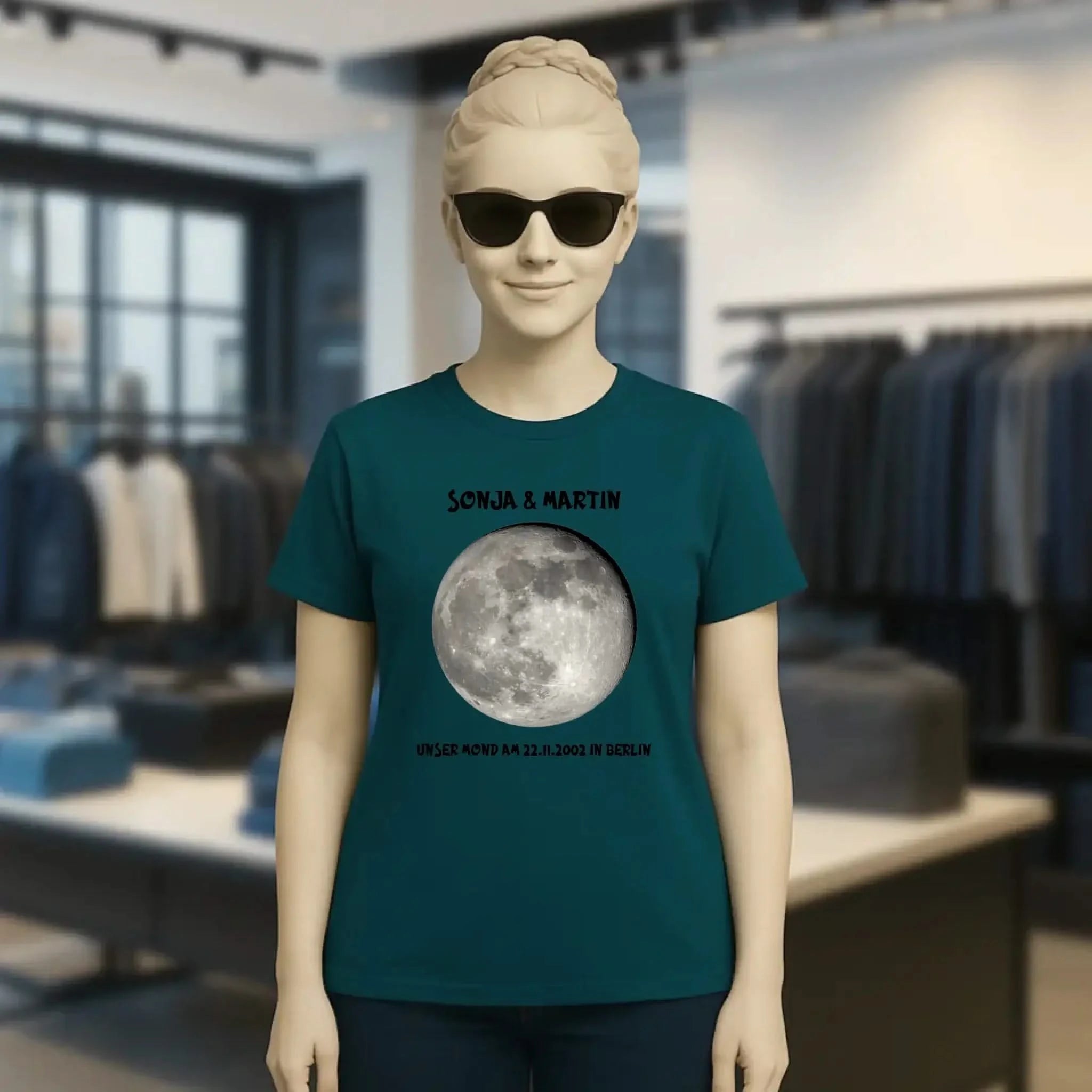 MONDPHASE Blau/Silber/Gold mit Wunschtext • Damen T-Shirt • Bio • personalisiert