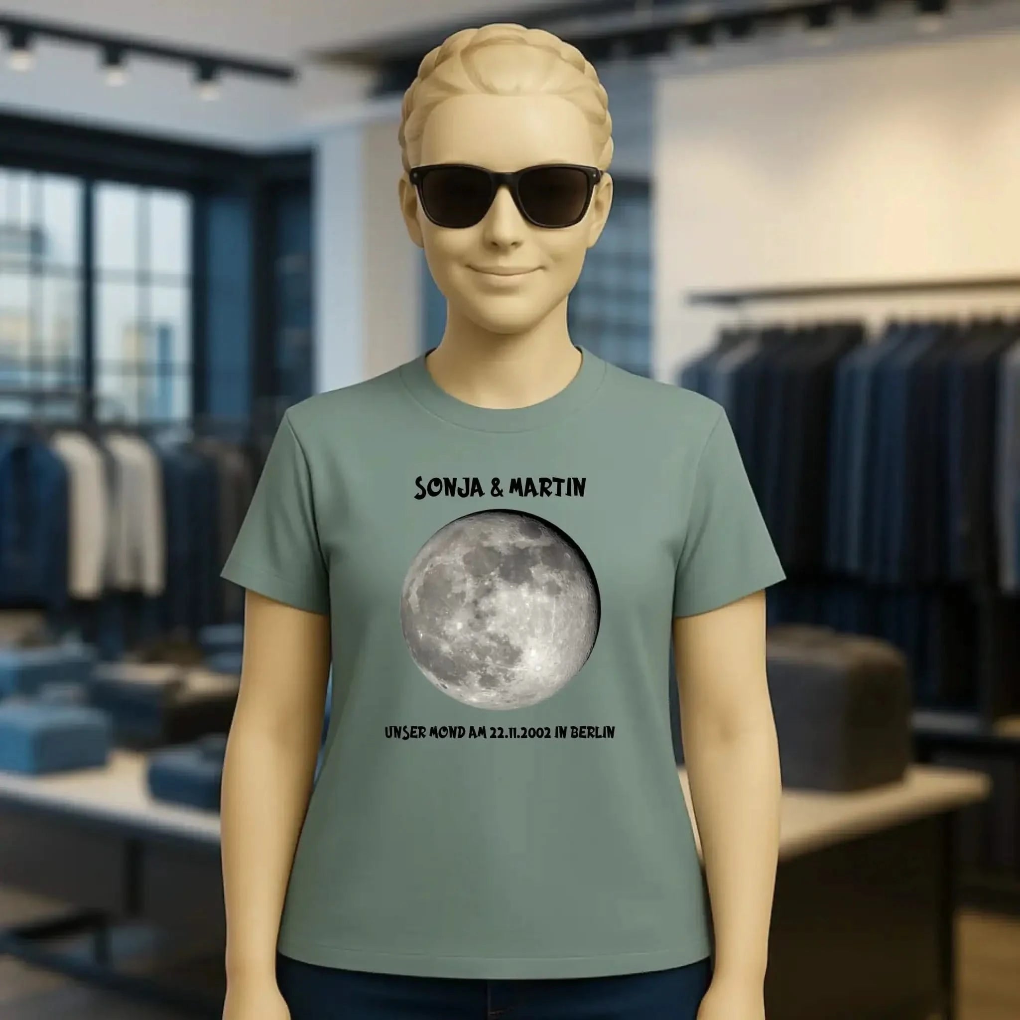 MONDPHASE Blau/Silber/Gold mit Wunschtext • Damen T-Shirt • Bio • personalisiert