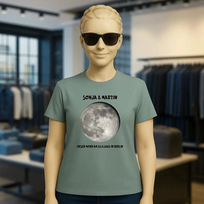 MONDPHASE Blau/Silber/Gold mit Wunschtext • Damen T-Shirt • Bio • personalisiert