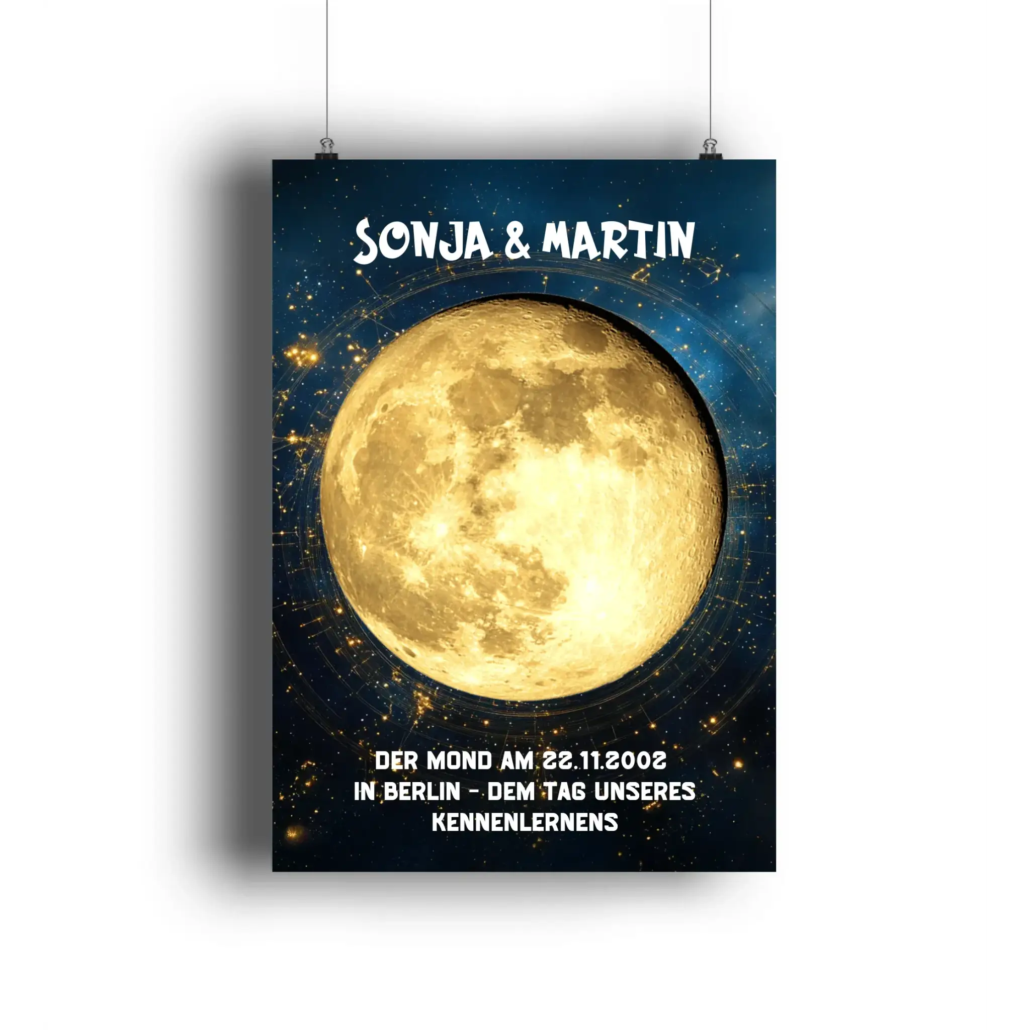 MONDPHASE Blau/Silber/Gold mit Wunschtext • Poster DIN A1 A2 A3 A4 • personalisierbar