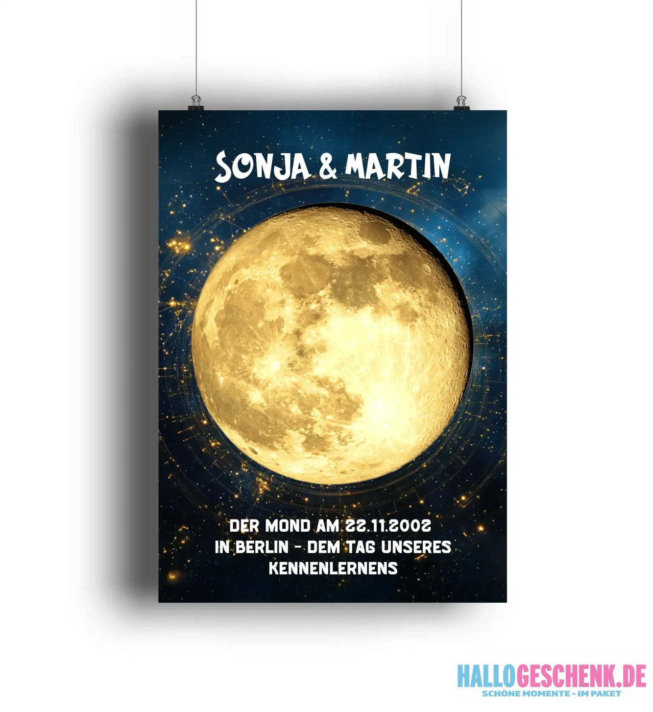 MONDPHASE (Blau/Silber/Gold) mit Wunschtext • Poster DIN A1 A2 A3 A4 • personalisierbar - POSTER DIN A1 - A4 / 4C-Print