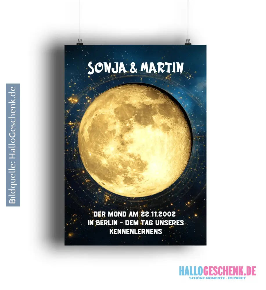 MONDPHASE (Blau/Silber/Gold) mit Wunschtext • Poster DIN A1 A2 A3 A4 • personalisierbar - POSTER DIN A1 - A4 / 4C-Print