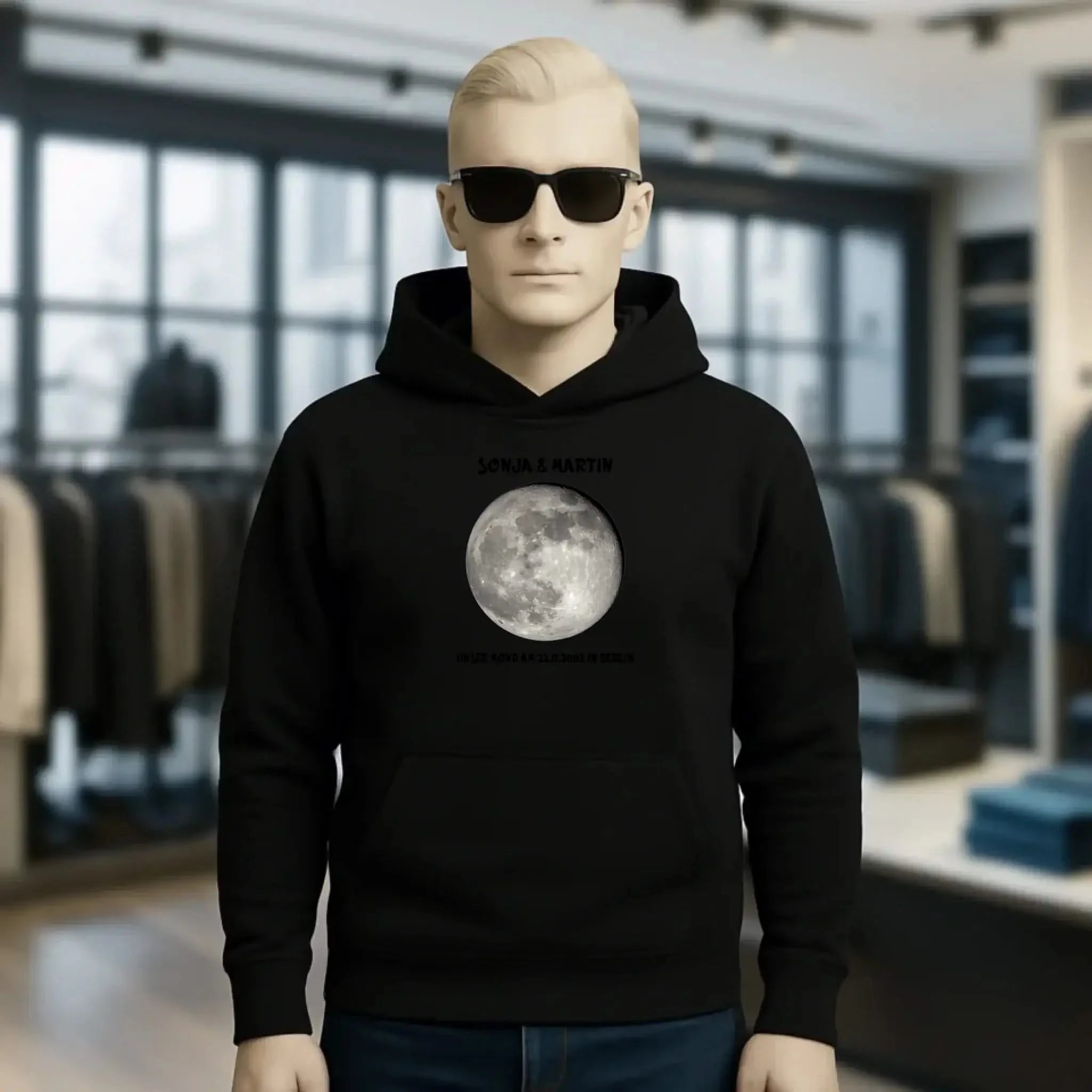 MONDPHASE Blau/Silber/Gold mit Wunschtext • Unisex Hoodie für Damen & Herren • Bio • personalisiert