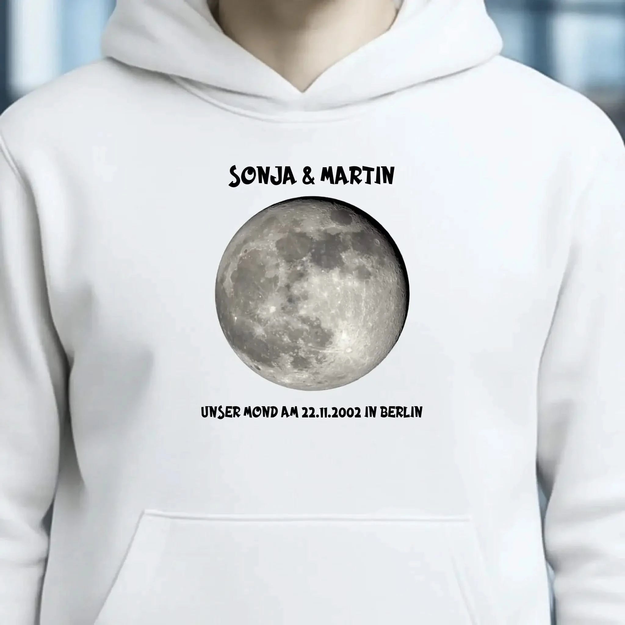 MONDPHASE Blau/Silber/Gold mit Wunschtext • Unisex Hoodie für Damen & Herren • Bio • personalisiert