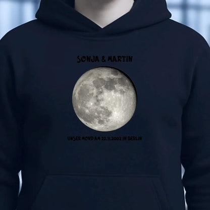 MONDPHASE Blau/Silber/Gold mit Wunschtext • Unisex Hoodie für Damen & Herren • Bio • personalisiert