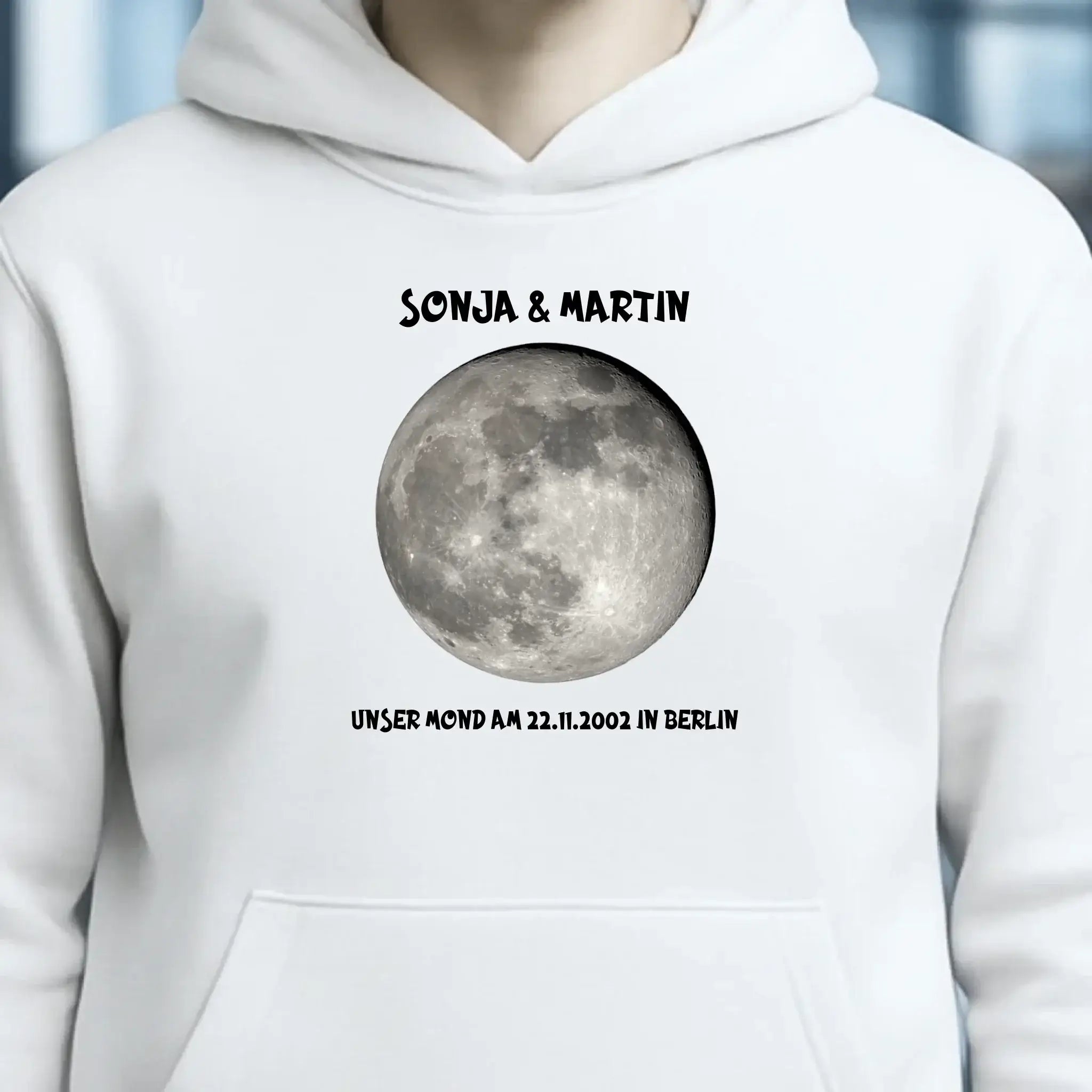 MONDPHASE Blau/Silber/Gold mit Wunschtext • Unisex Hoodie für Damen & Herren • Bio • personalisiert