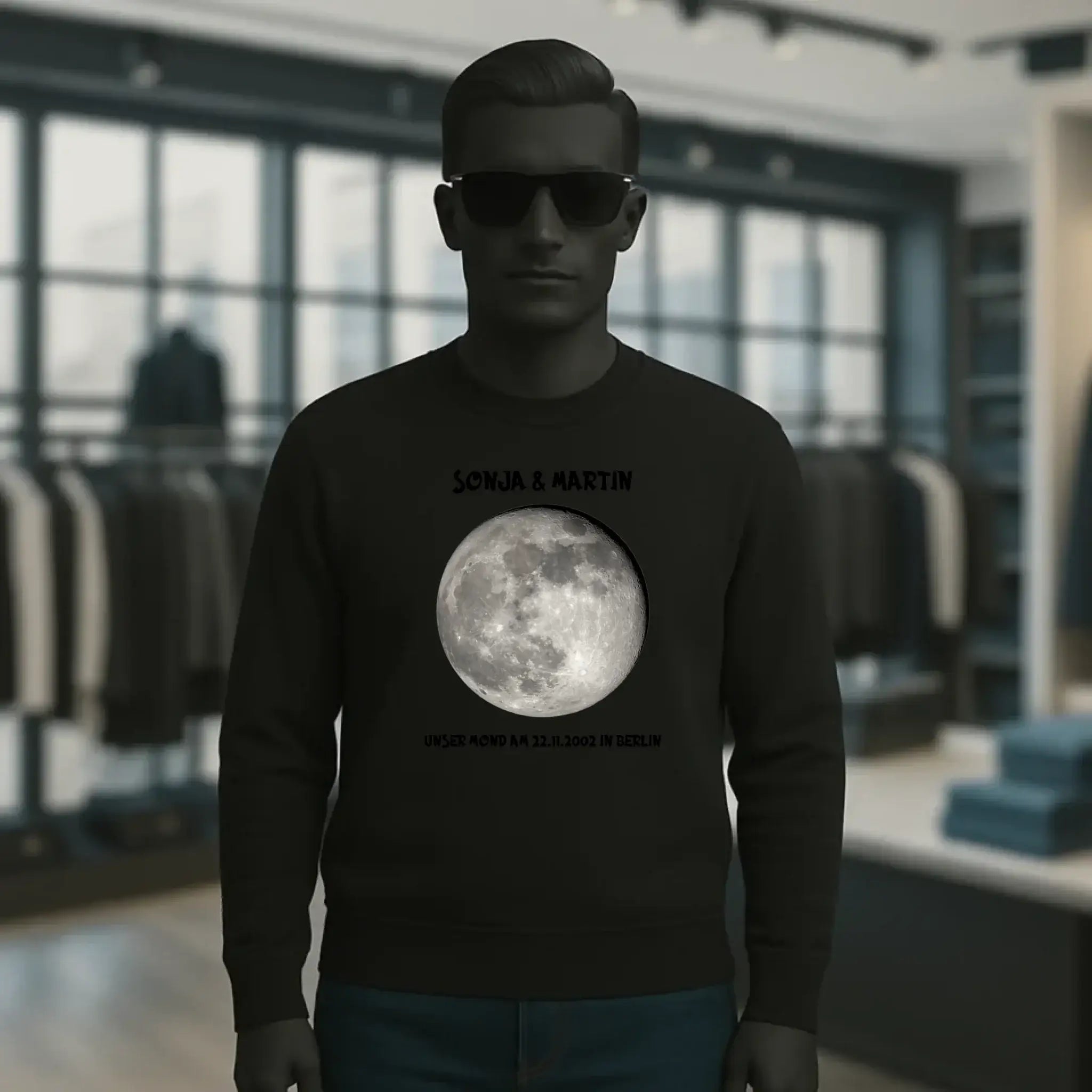 MONDPHASE Blau/Silber/Gold mit Wunschtext • Unisex Sweatshirt für Damen und Herren • Bio • personalisiert
