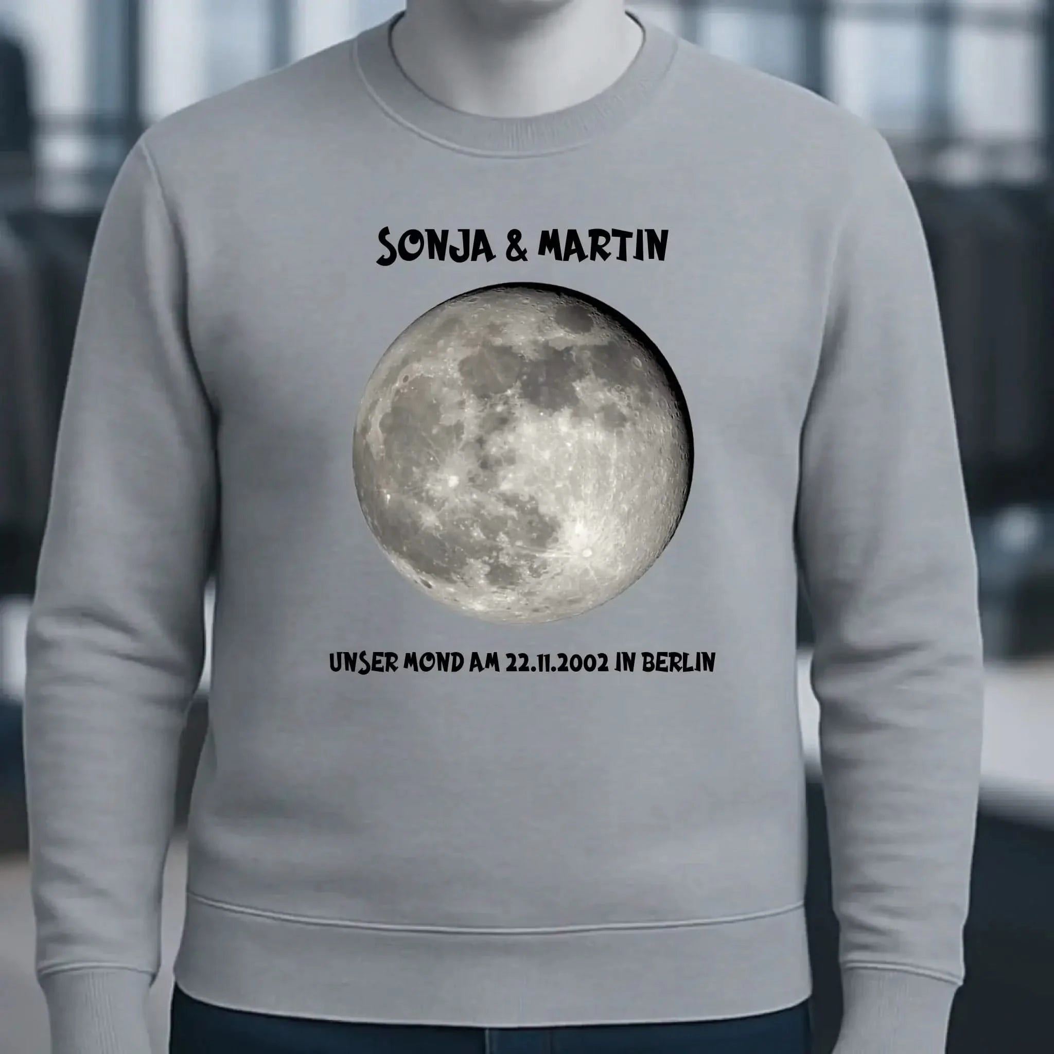 MONDPHASE Blau/Silber/Gold mit Wunschtext • Unisex Sweatshirt für Damen und Herren • Bio • personalisiert