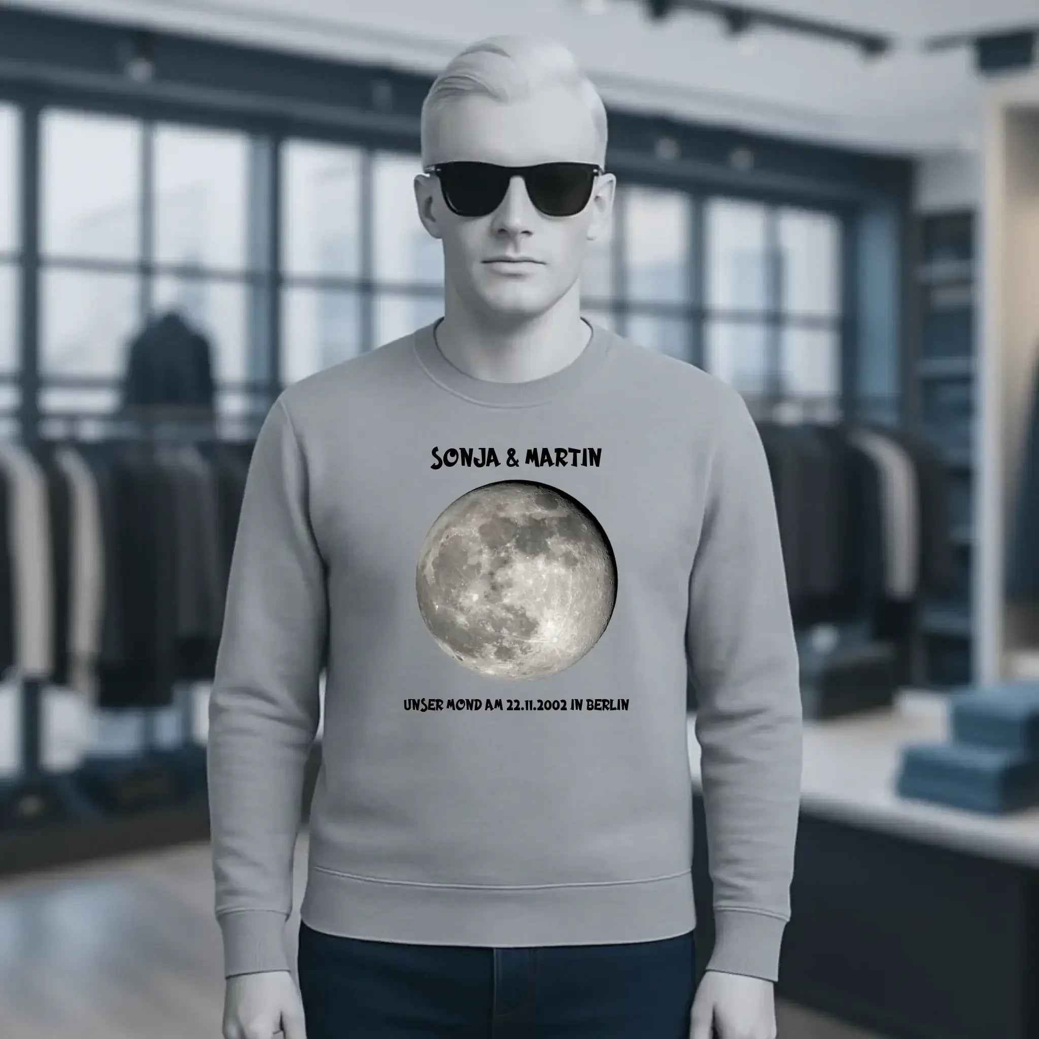 MONDPHASE Blau/Silber/Gold mit Wunschtext • Unisex Sweatshirt für Damen und Herren • Bio • personalisiert