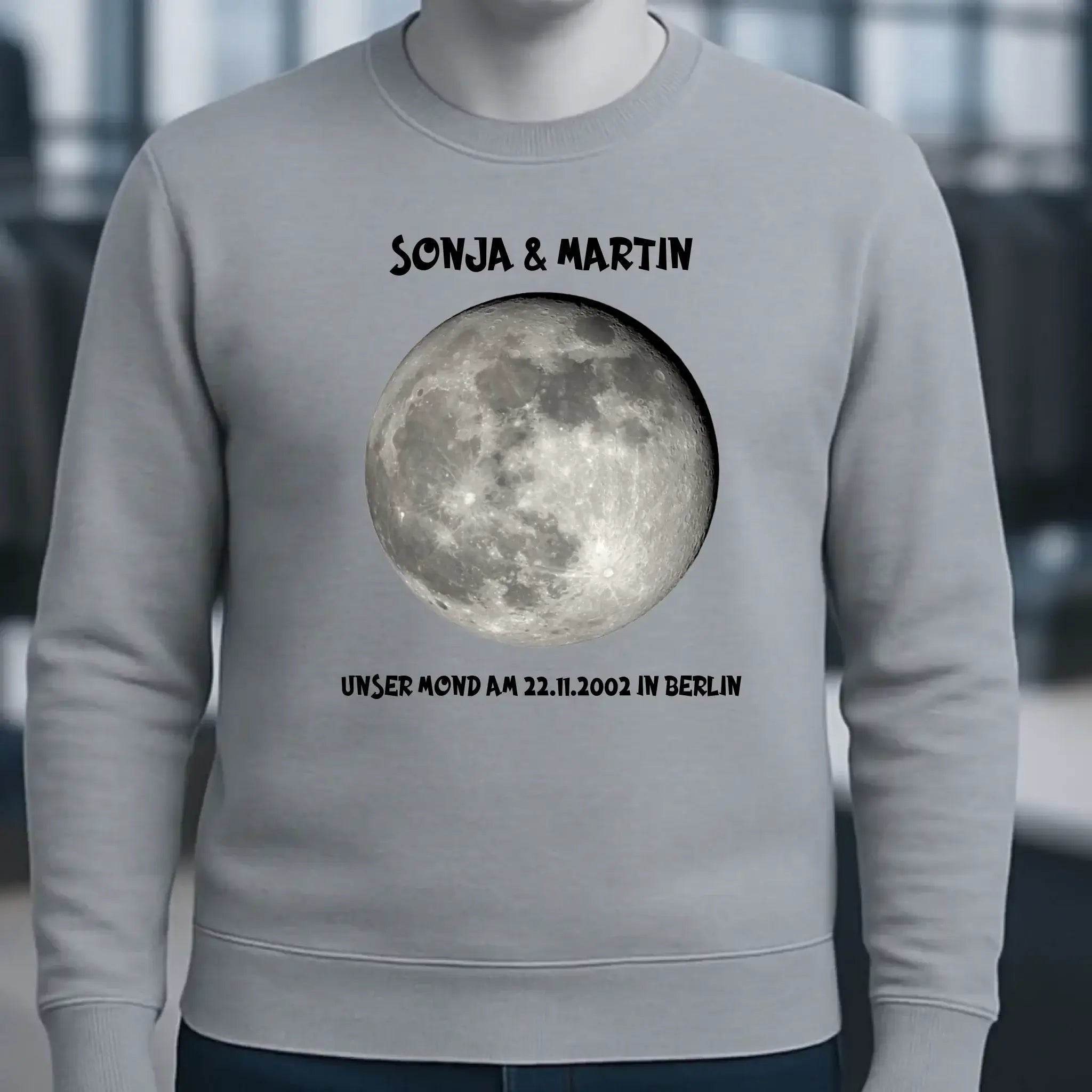 MONDPHASE Blau/Silber/Gold mit Wunschtext • Unisex Sweatshirt für Damen und Herren • Bio • personalisiert
