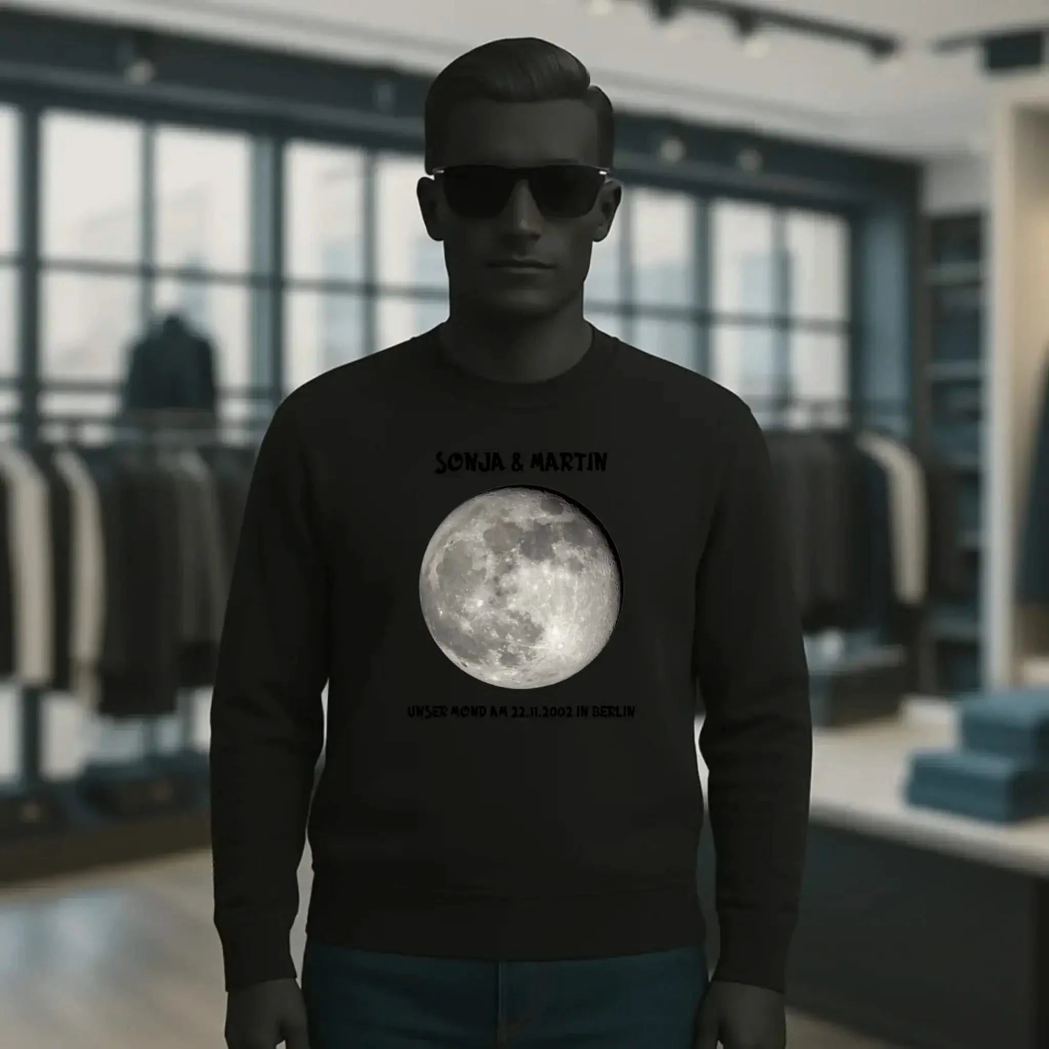 MONDPHASE Blau/Silber/Gold mit Wunschtext • Unisex Sweatshirt für Damen und Herren • Bio • personalisiert