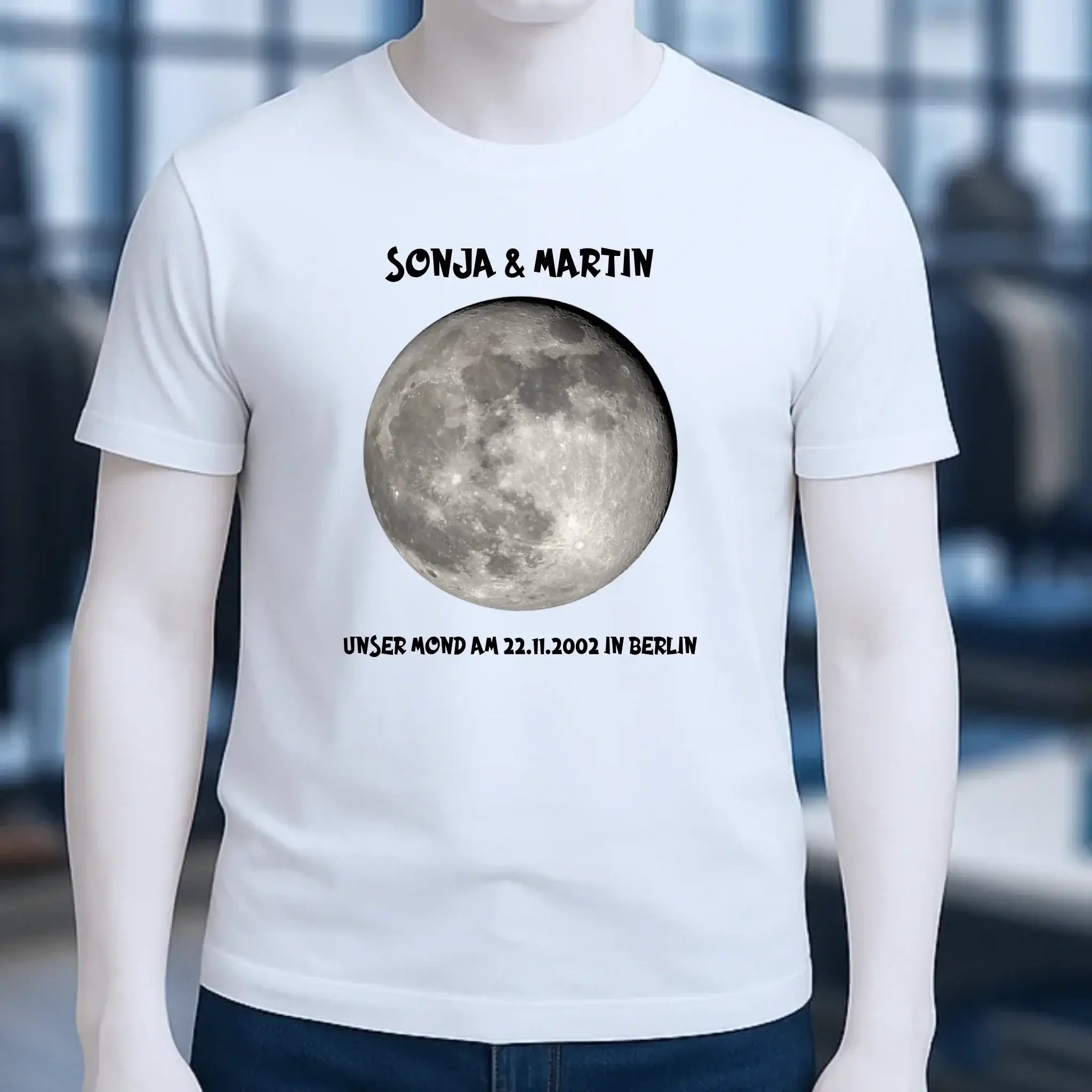 MONDPHASE Blau/Silber/Gold mit Wunschtext • Unisex T-Shirt für Damen & Herren • Bio • personalisiert