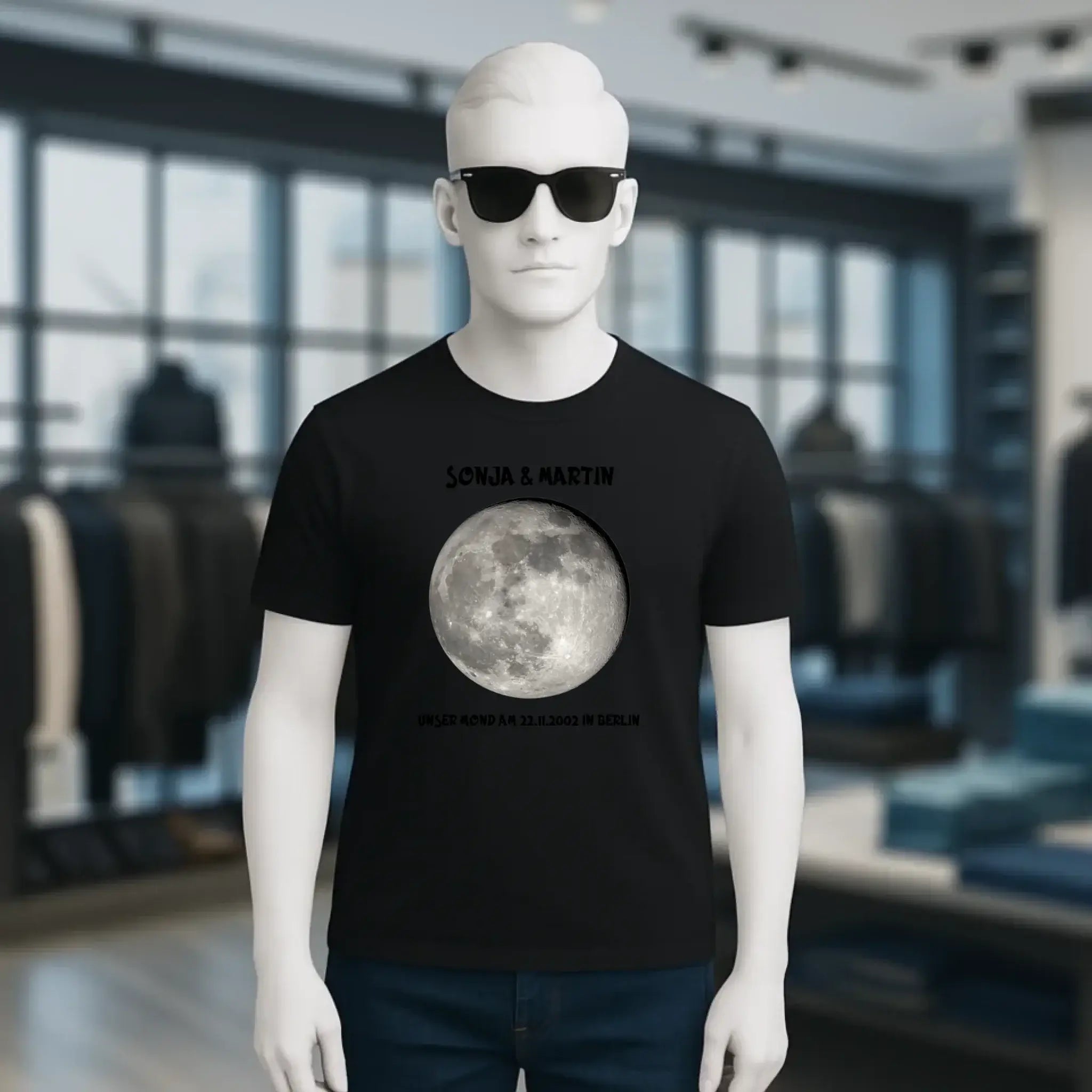MONDPHASE Blau/Silber/Gold mit Wunschtext • Unisex T-Shirt für Damen & Herren • Bio • personalisiert
