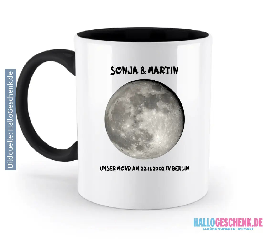 MONDPHASE (Blau/Silber/Gold) mit Wunschtext • zweifarbige Tasse • Exklusivdesign • personalisiert - zweifarbige Tasse