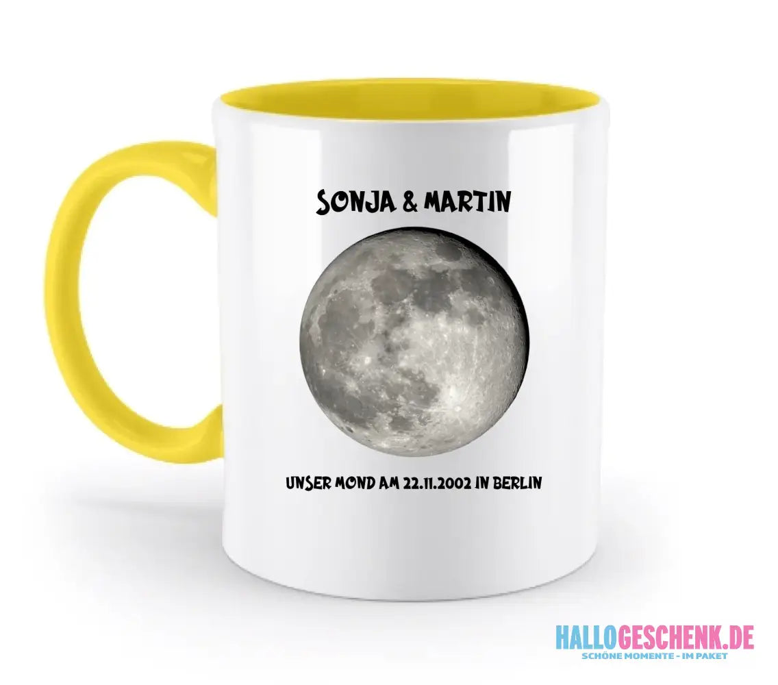 MONDPHASE (Blau/Silber/Gold) mit Wunschtext • zweifarbige Tasse • Exklusivdesign • personalisiert - zweifarbige Tasse
