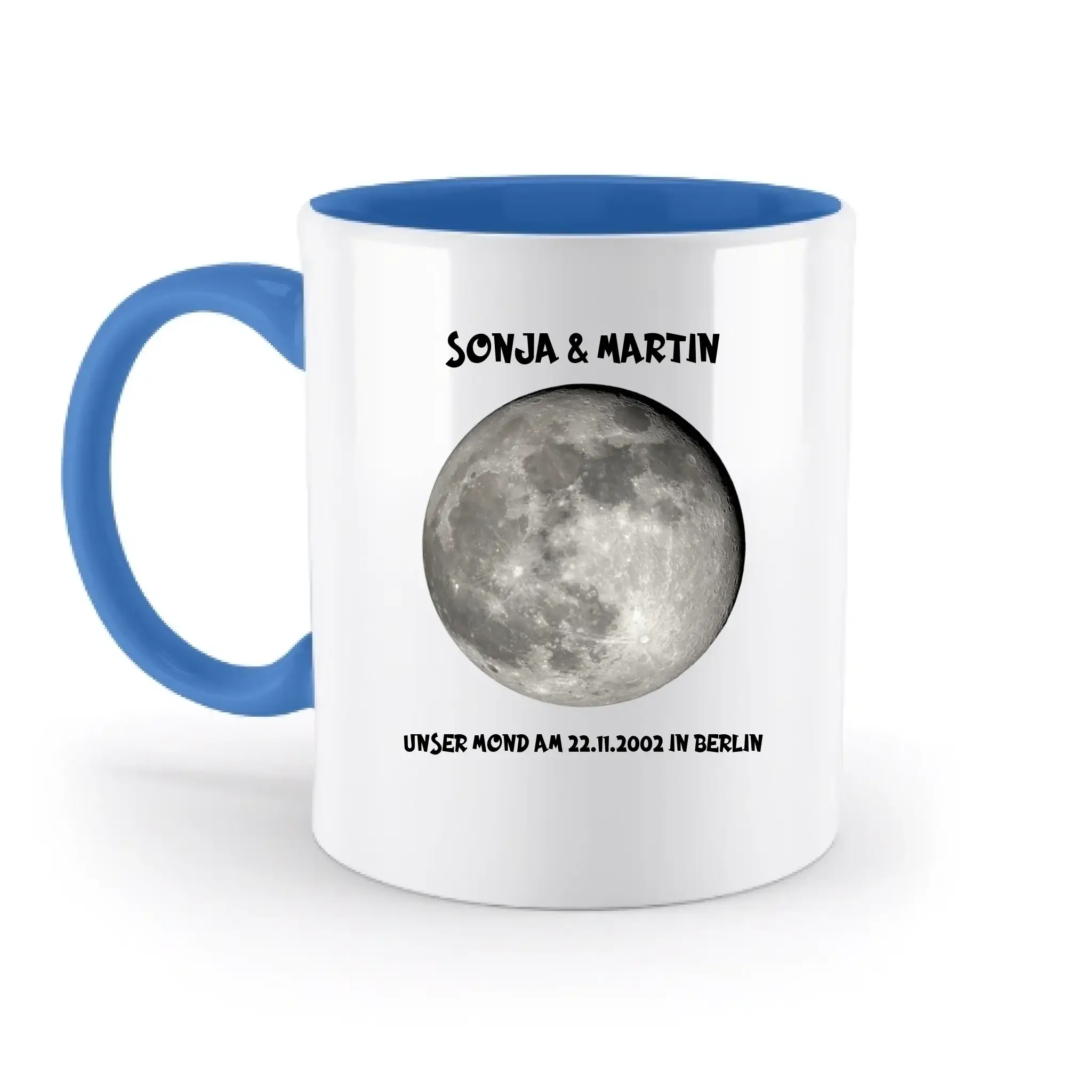 MONDPHASE Blau/Silber/Gold mit Wunschtext • zweifarbige Tasse • Exklusivdesign • personalisiert