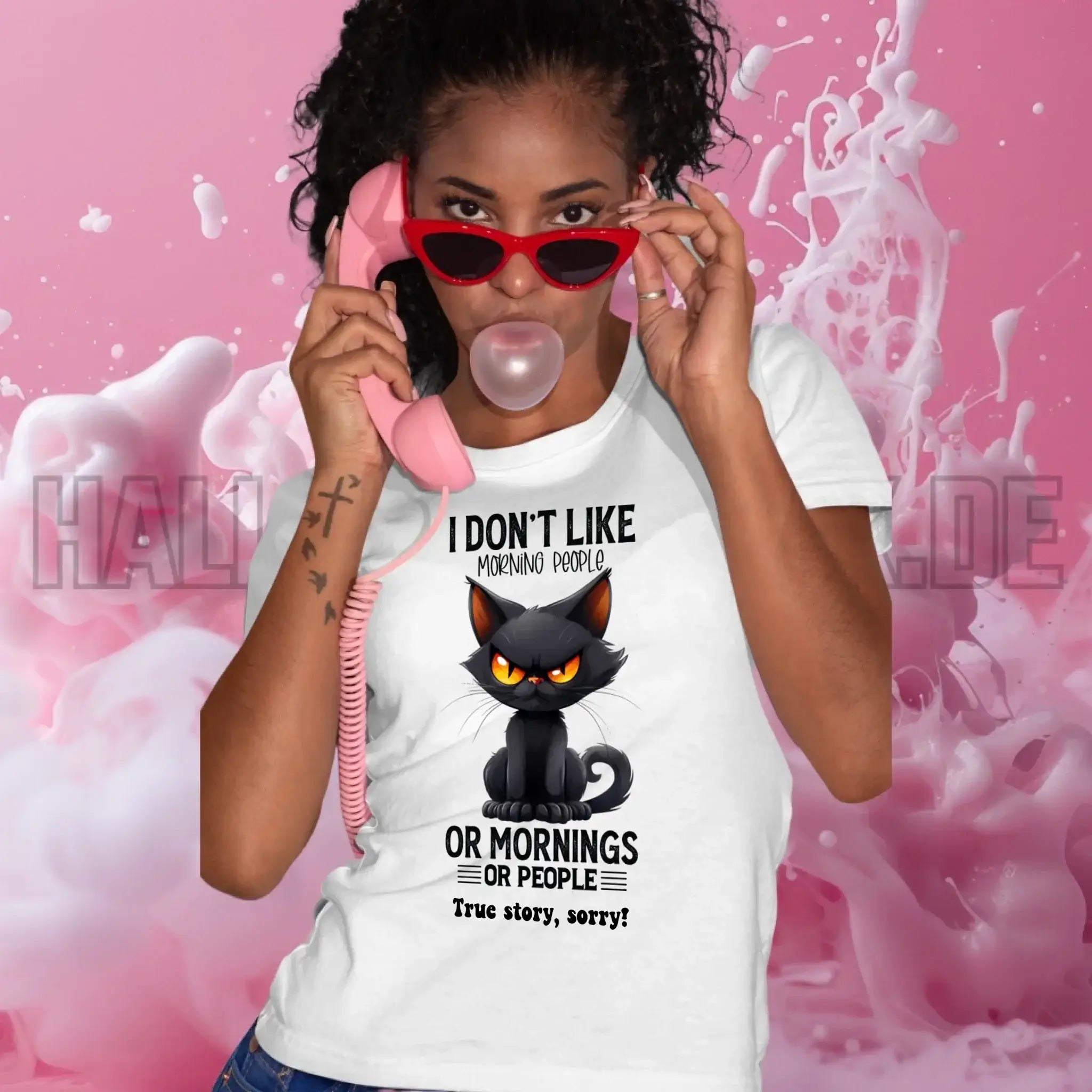 Morning people • Katze • Ladies Premium T-Shirt XS-2XL aus Bio-Baumwolle für Damen • Exklusivdesign • personalisiert
