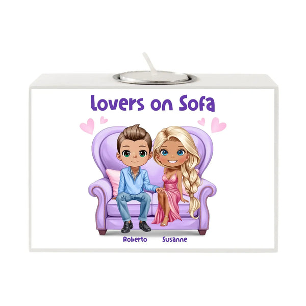 Motiv-Teelichthalter: Lovers on Sofa 13x9x5 cm (personalisierbare Teelichthalter) • personalisierte Figuren