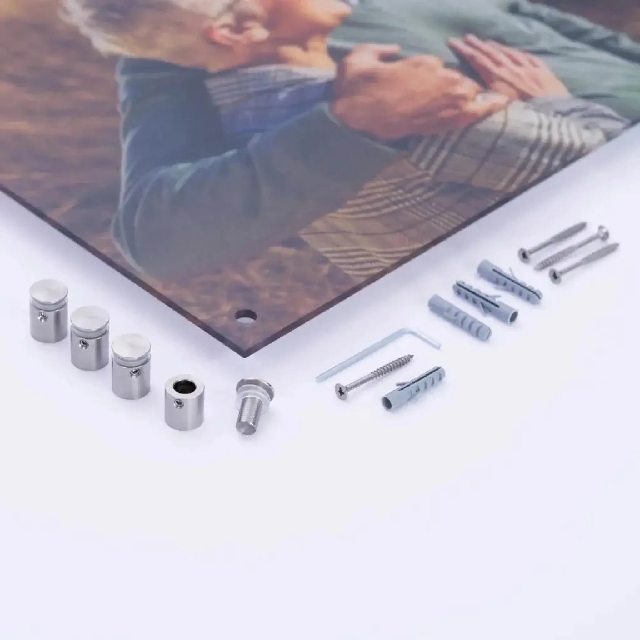 Silbernes metallisches wandmontiertes bilderrahmen-halterungsset für multi ki-effekt foto-karikatur blechschild