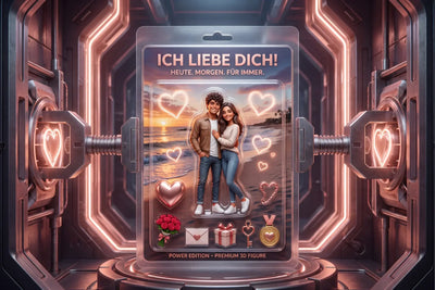 Glänzende transparente kunststoffverpackung mit 3d gedrucktem paar und ich liebe dich text für personalisierte geschenke