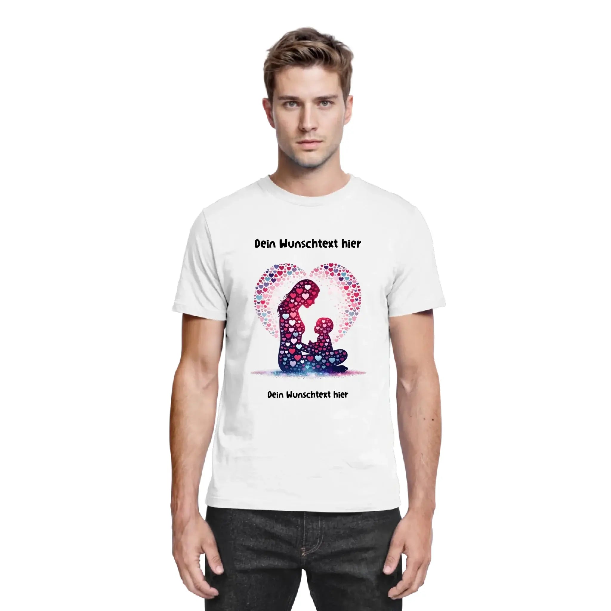 Weiße baumwollshirt mit herzförmigem mutter-kind-punktmotiv und anpassbarem wunschtext mutter und kind collection