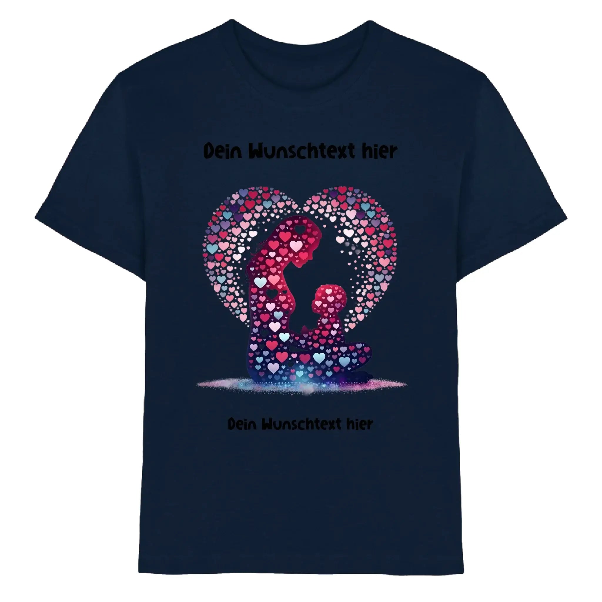 Dunkelblaue baumwoll t shirt mit buntem herz muster in pink rot und hellblau aus der mutter und kind statement collection beste mama