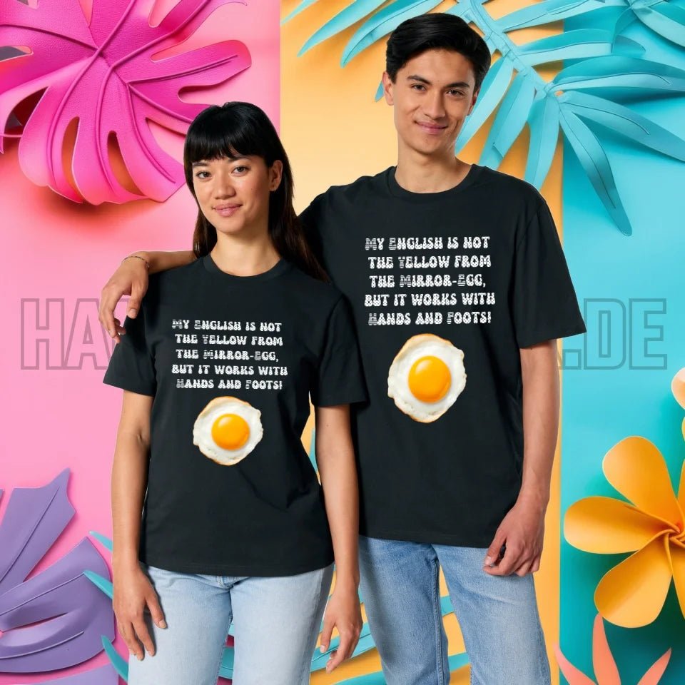 My English & the egg • Unisex Premium T-Shirt XS-5XL aus Bio-Baumwolle für Damen & Herren • Exklusivdesign • personalisiert