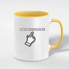 Weiße keramiktasse mit gelbem inneren und griff, pixeliger cursor grafik, personalisierbar und spülmaschinenfest