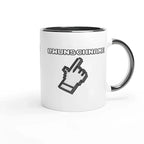 Weiße keramiktasse mit schwarzem griff und innenseite, pixeliger graustufen zeigefinger, personalisierbar spülmaschinenfest