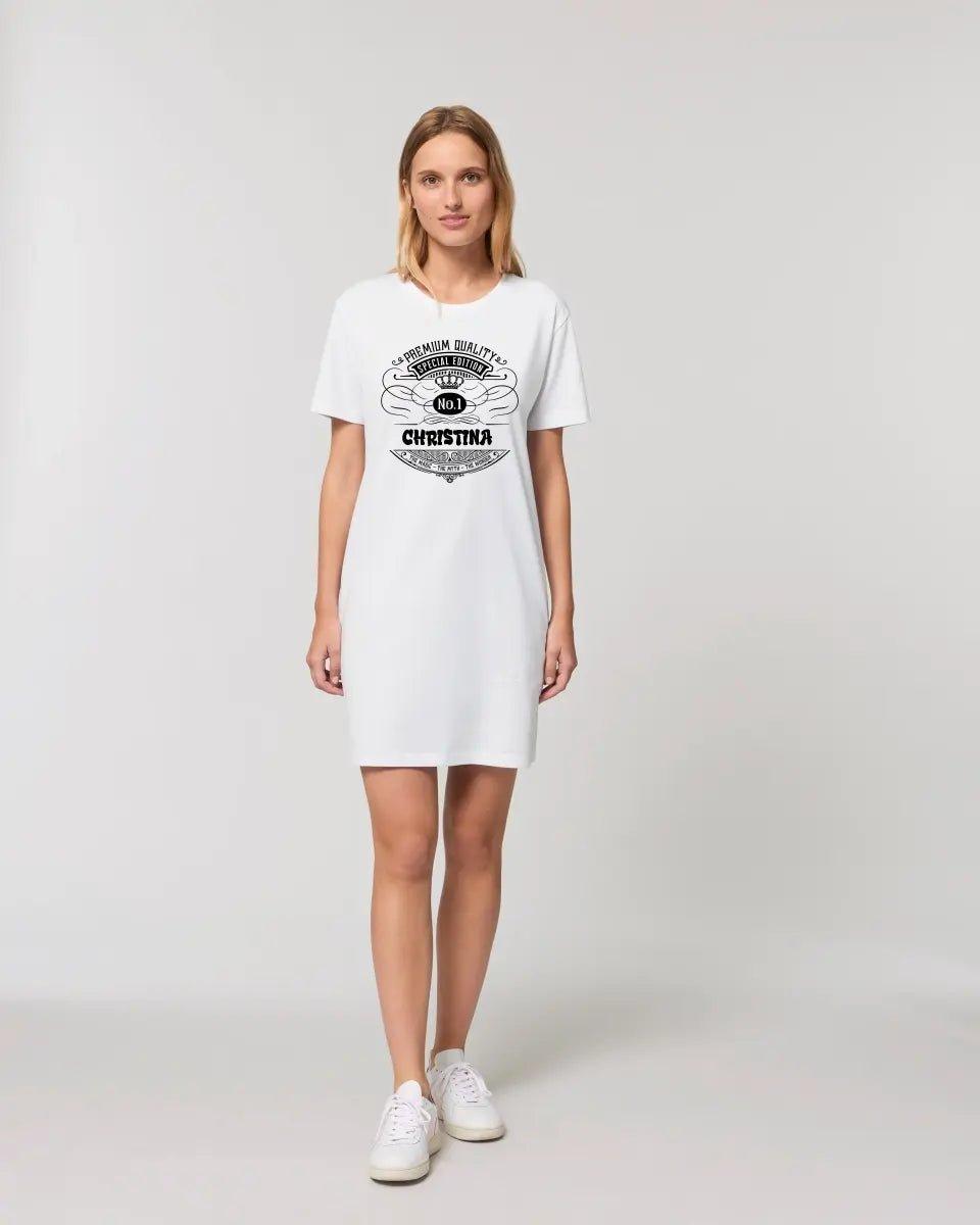 No.1 + Wunschname - Ladies Premium T - Shirt Kleid aus Bio - Baumwolle S - 2XL - HalloGeschenk.de #geschenkideen# #personalisiert# #geschenk#