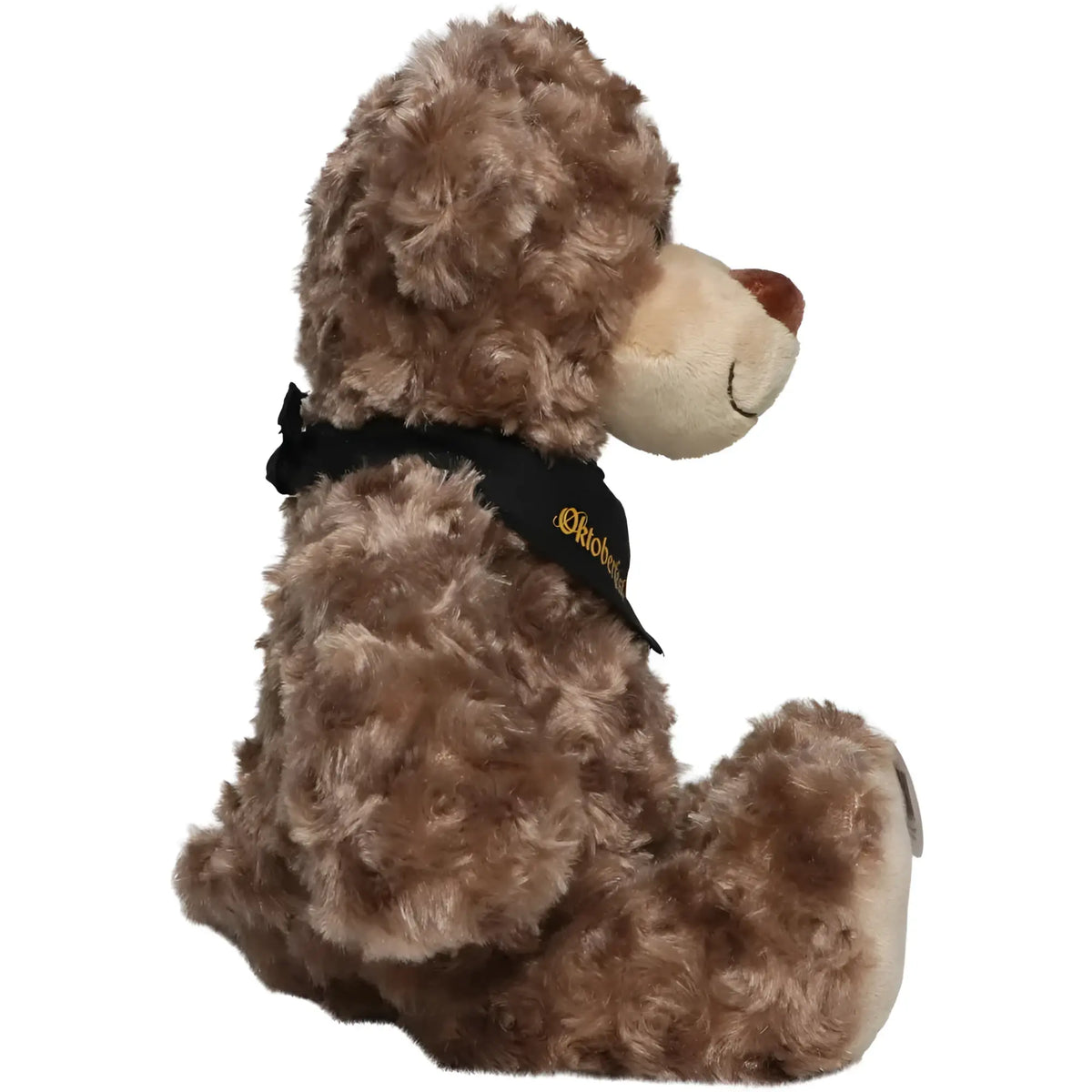 Fluffiger brauner stofftier teddy bär oktoberfest™ bär bodo mit schwarzem bandana und goldenen buchstaben