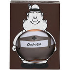 Ein glänzend dunkelbraunes oktoberfest bierflaschen-anti-stress-quetsschfigur in bayrischer traditioneller kleidung