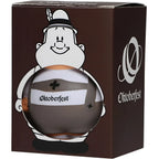 Rundes dunkelbraunes glasfläschchen mit weißem etikett oktoberfest und schwarzen kreuzen für anti-stress-figur