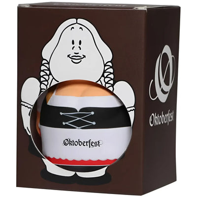 Weiß schwarzer oktoberfest-becher mit rotem rand und schnürdesign mit dem schriftzug oktoberfest aus dem oktoberfest geschenkset
