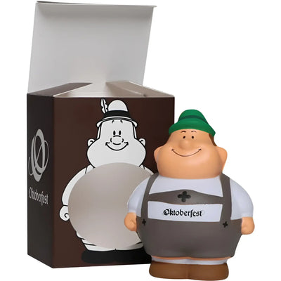 Ein lächelndes oktoberfest-figürchen mit grünem hut und grauen überalls aus dem oktoberfest geschenkset bert & berta