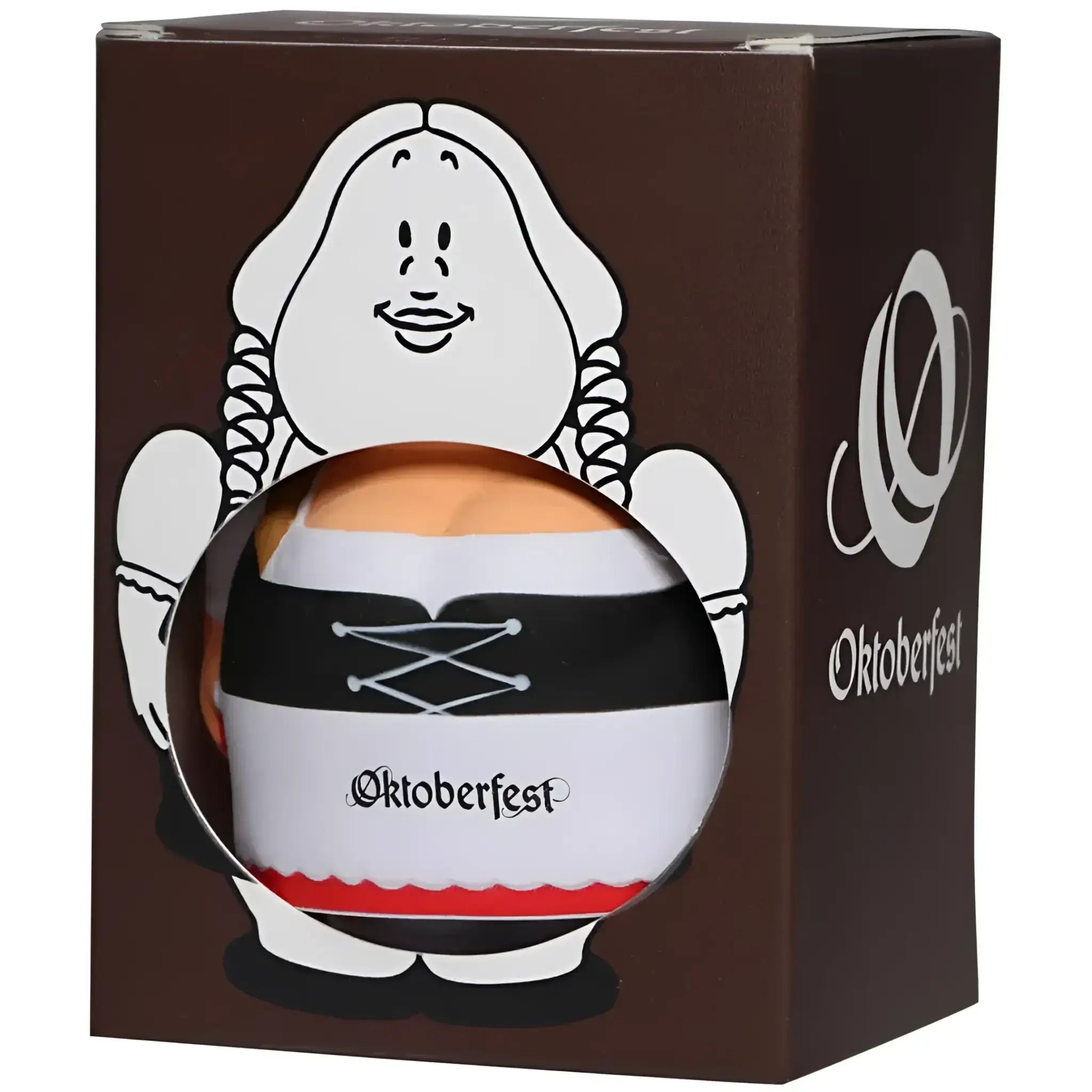 Weißer und schwarzer oktoberfest-krug mit rotem rand und schnürdesign im oktoberfest geschenkset bert & berta