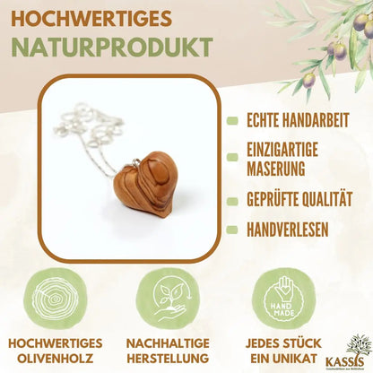 Olivenholz Herz mit silberner Halskette