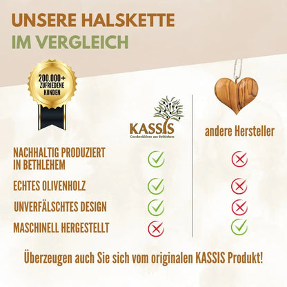 Olivenholz Herz mit silberner Halskette