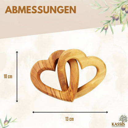 Olivenholz personalisierte verbundene Herzen 10 cm Geschenk zur Hochzeit Valentinstag Jubiläum - Herz