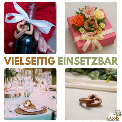 Olivenholz personalisierte verbundene Herzen 10 cm Geschenk zur Hochzeit Valentinstag Jubiläum - Herz